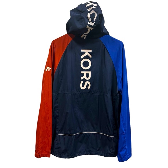 Michael Kors Spell Out Hooded Multicolor Half Zip Windbreaker Jacket Mens Small - Picture 2 of 9